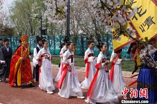 古装美女穿越盐城大洋湾 浪漫樱花下演绎梦回
